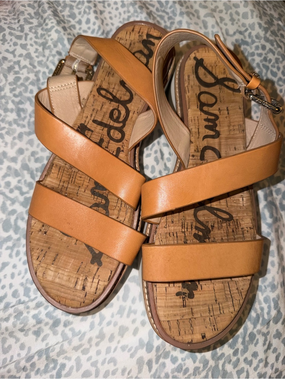 Sam Edelman Cognac Brown Leather Strappy Cork Sandals size 8.5